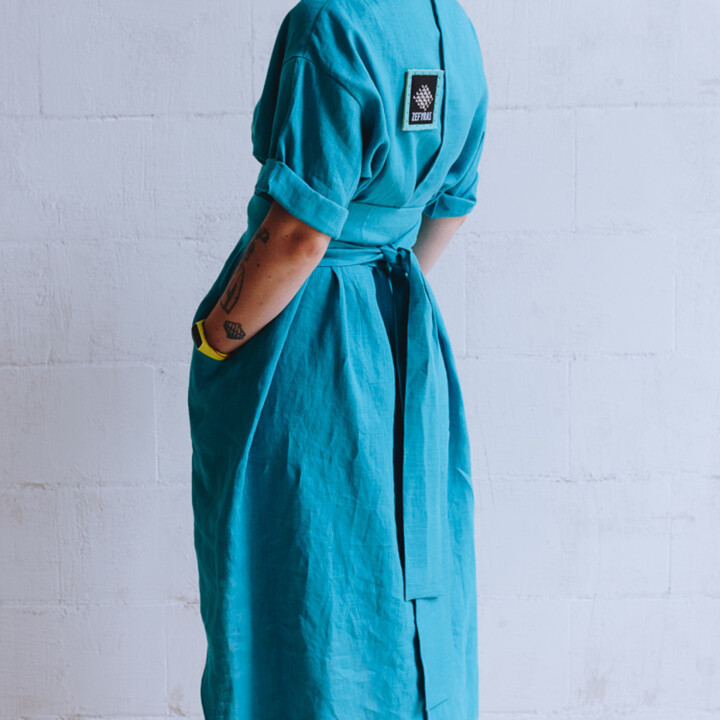 zefyras dress, turquoise dress, linen dress, dress with pockets