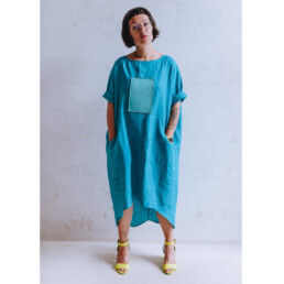 linen dress, bright colour dress, minimal dress, unique dress